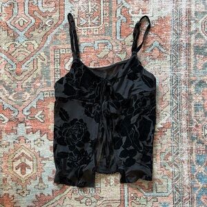 Black Floral Velvet Women Top